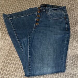Judy Blue Medium Wash Trouser Flare Jeans.  Size 14W. Button Fly.